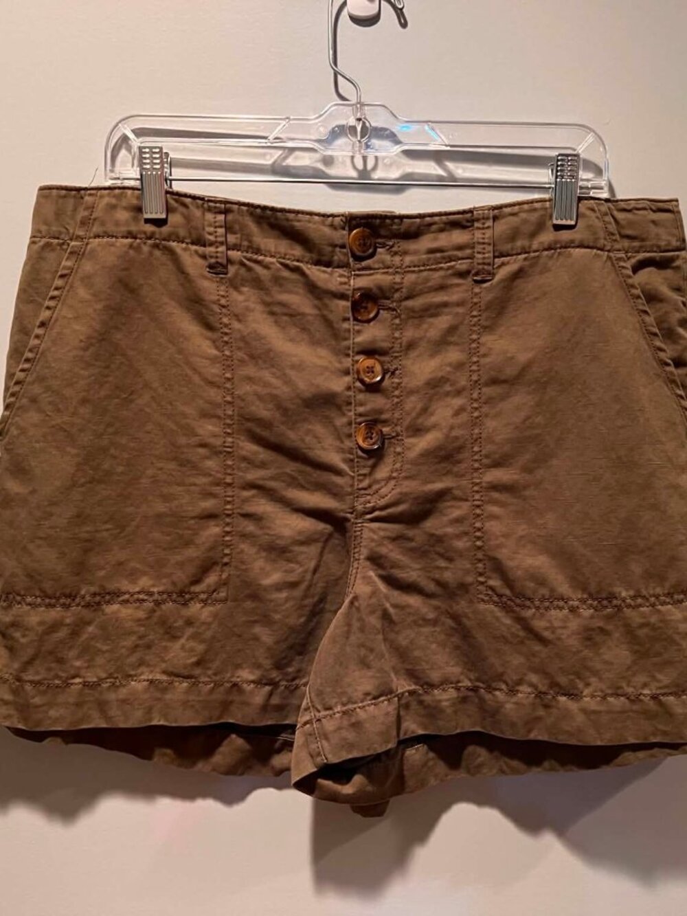 Adorable Button Fly Cotton/Linen Blend Shorts from The Loft Sz 14 Olive